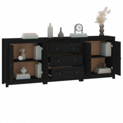 Sideboard Schwarz 210x35x80 cm Massivholz Kiefer