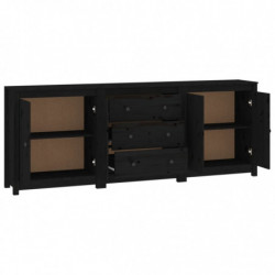 Sideboard Schwarz 210x35x80 cm Massivholz Kiefer