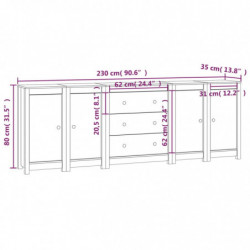 Sideboard Weiß 230x35x80 cm Massivholz Kiefer