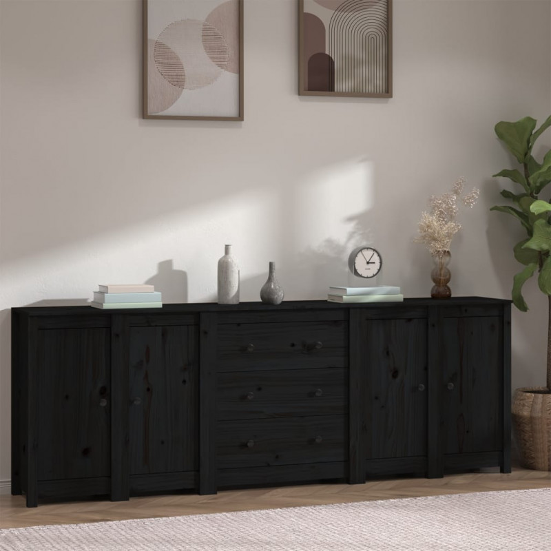 Sideboard Schwarz 230x35x80 cm Massivholz Kiefer