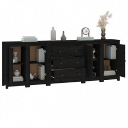 Sideboard Schwarz 230x35x80 cm Massivholz Kiefer