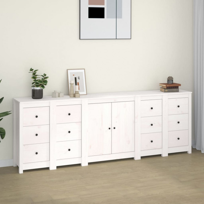 5-tlg. Sideboard-Set Weiß Massivholz Kiefer