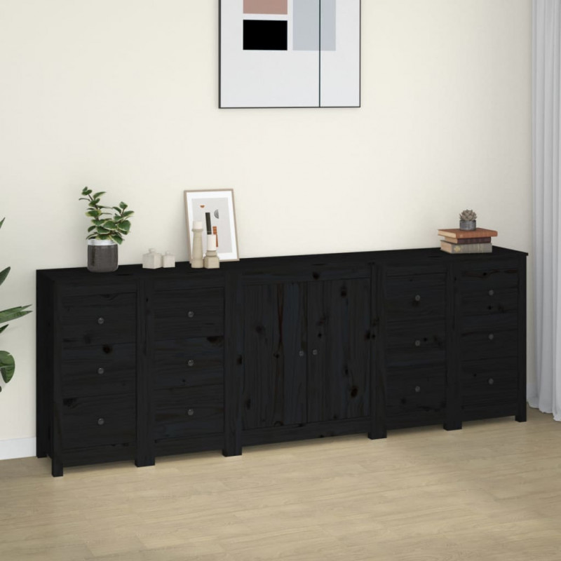 5-tlg. Sideboard-Set Schwarz Massivholz Kiefer