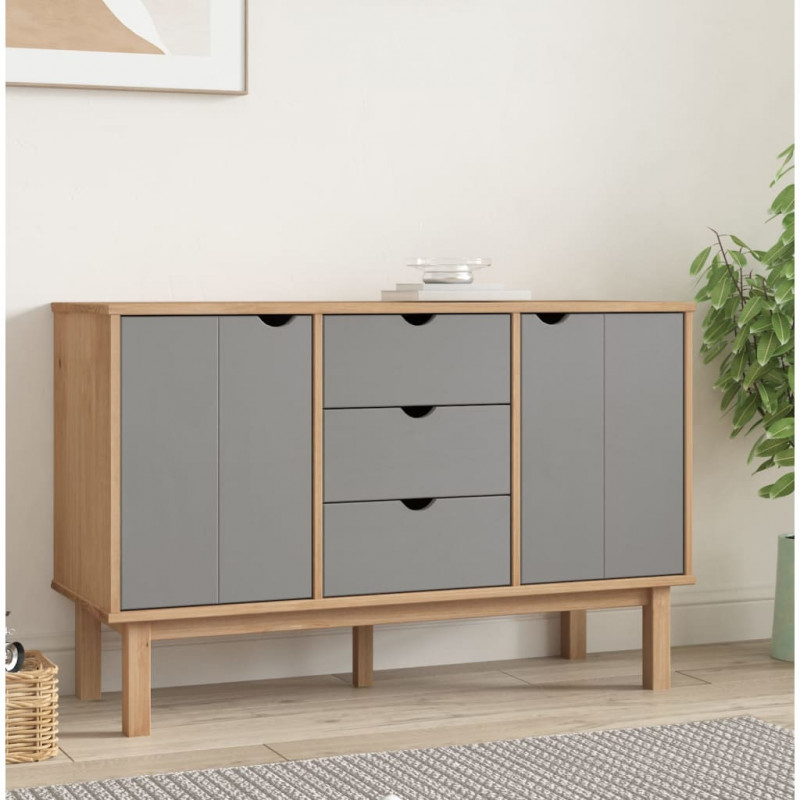 Sideboard Braun und Grau 113,5x43x73 cm Massivholz Kiefer