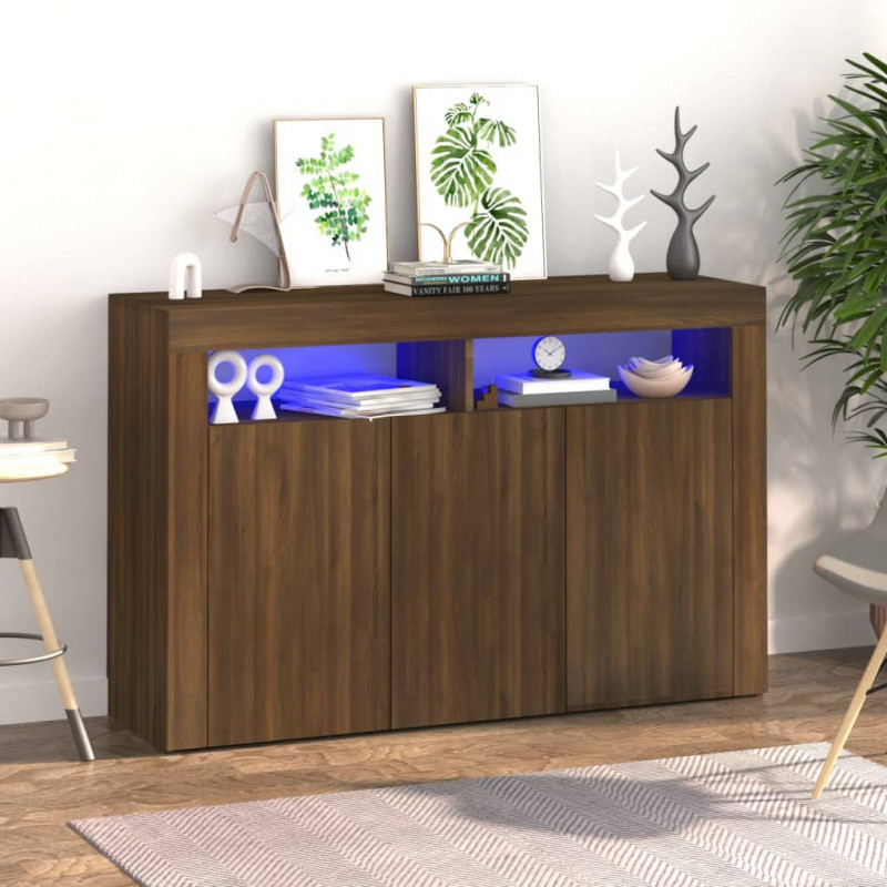 Sideboard mit LED-Beleuchtung Braun Eichen-Optik 115,5x30x75 cm