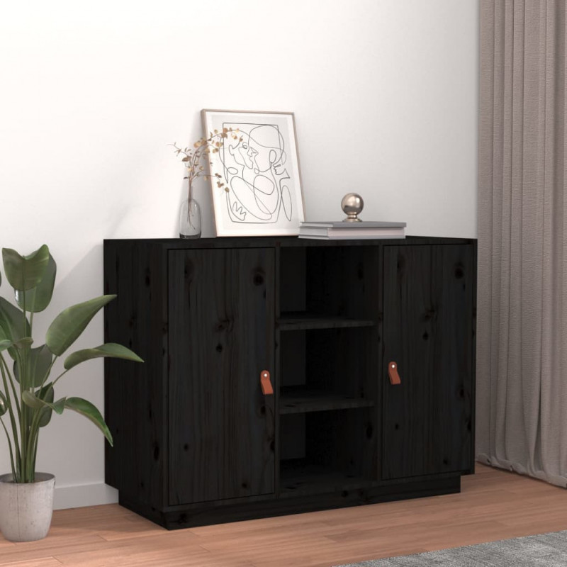 Sideboard Schwarz 100x40x75 cm Massivholz Kiefer