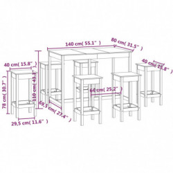 7-tlg. Bar-Set Honigbraun Massivholz Kiefer