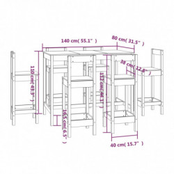 7-tlg. Bar-Set Schwarz Massivholz Kiefer