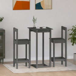 3-tlg. Bar-Set Grau Massivholz Kiefer