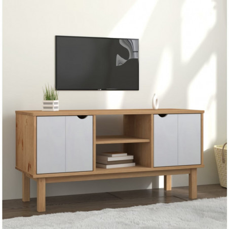 TV-Schrank Braun und Weiß 113,5x43x57 cm Massivholz Kiefer