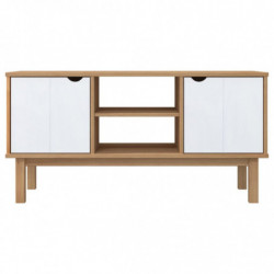 TV-Schrank Braun und Weiß 113,5x43x57 cm Massivholz Kiefer