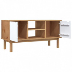 TV-Schrank Braun und Weiß 113,5x43x57 cm Massivholz Kiefer