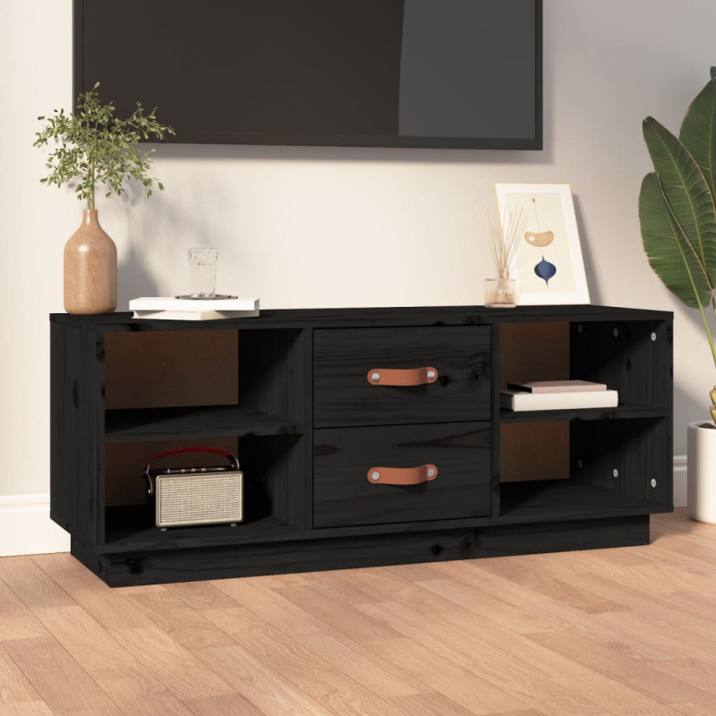 TV-Schrank Schwarz 100x34x40 cm Massivholz Kiefer