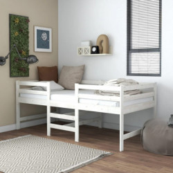 Mittelhohes Bett mit Matratze 90x200 cm Weiß Massivholz Kiefer