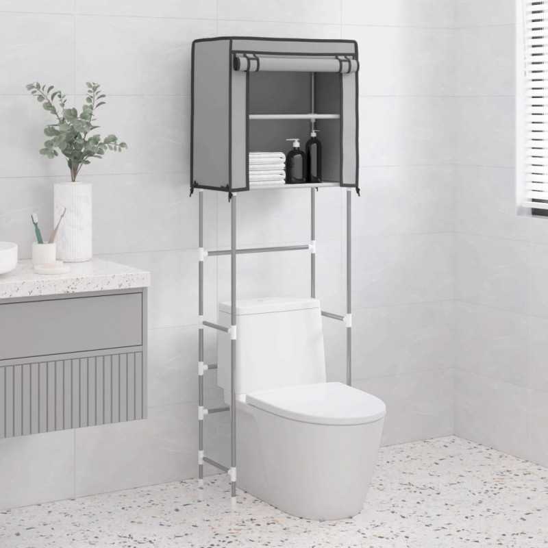 Toilettenregal 2 Ablagen Grau 56x30x170 cm Eisen