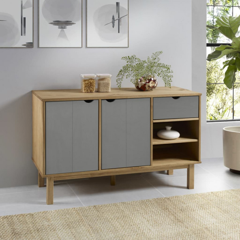 Sideboard Braun und Grau 114x43x73,5 cm Massivholz Kiefer