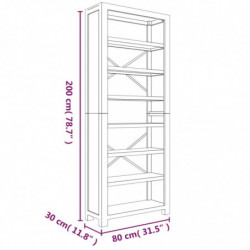 Bücherregal 7 Fächer 80x30x200 cm Massivholz Akazie