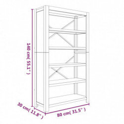 Bücherregal 5 Fächer 80x30x140 cm Massivholz Akazie