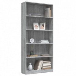 Bücherregal 5 Fächer Grau Sonoma-Eiche 80x24x175 Holzwerkstoff