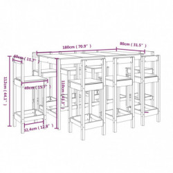 9-tlg. Bar-Set Schwarz Massivholz Kiefer