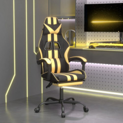 Gaming-Stuhl mit Fußstütze Drehbar Schwarz & Golden Kunstleder