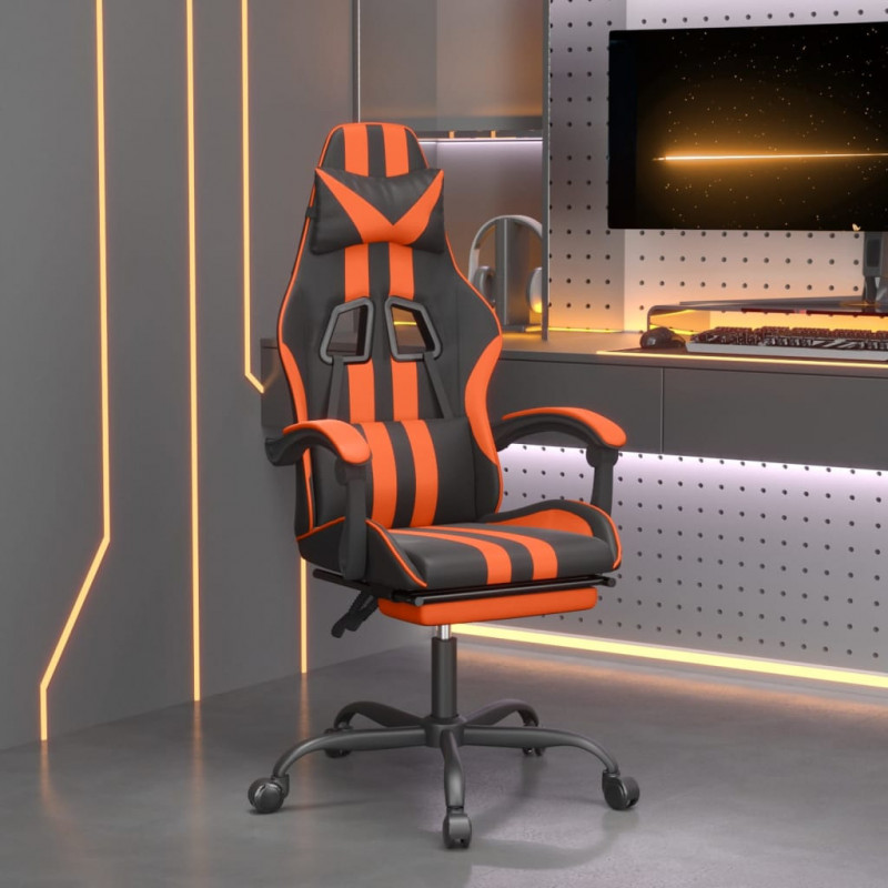 Gaming-Stuhl mit Fußstütze Drehbar Schwarz & Orange Kunstleder