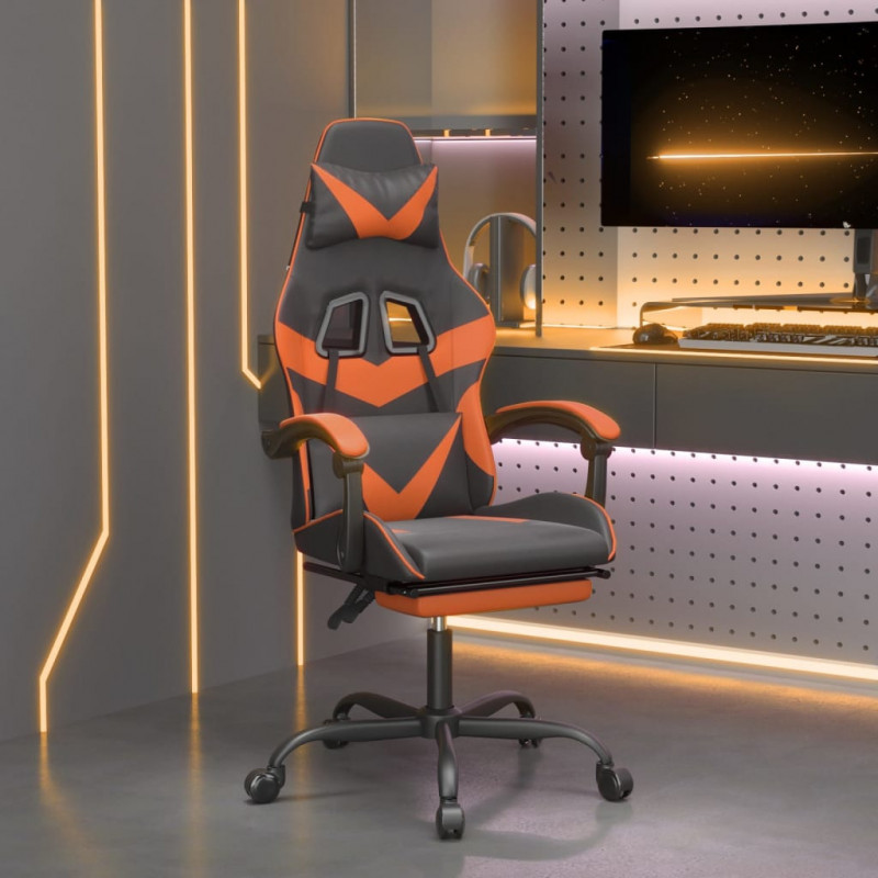 Gaming-Stuhl mit Fußstütze Drehbar Schwarz & Orange Kunstleder