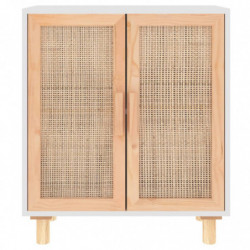 Sideboard Weiß 60x30x70 cm Massivholz Kiefer und Natur-Rattan