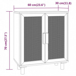 Sideboard Weiß 60x30x70 cm Massivholz Kiefer und Natur-Rattan