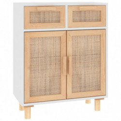 Sideboard Weiß 60x30x75 cm Massivholz Kiefer und Natur-Rattan