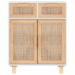 Sideboard Weiß 60x30x75 cm Massivholz Kiefer und Natur-Rattan