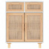 Sideboard Weiß 60x30x75 cm Massivholz Kiefer und Natur-Rattan