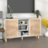 Sideboard Weiß 105x30x60 cm Massivholz Kiefer und Natur-Rattan