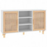 Sideboard Weiß 105x30x60 cm Massivholz Kiefer und Natur-Rattan