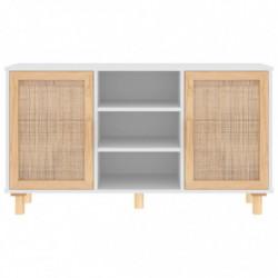 Sideboard Weiß 105x30x60 cm Massivholz Kiefer und Natur-Rattan