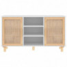 Sideboard Weiß 105x30x60 cm Massivholz Kiefer und Natur-Rattan