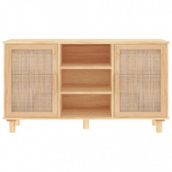 Sideboard Braun 105x30x60 cm Massivholz Kiefer und Natur-Rattan