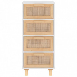 Sideboard Weiß 40x30x90 cm Massivholz Kiefer und Natur-Rattan