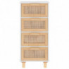 Sideboard Weiß 40x30x90 cm Massivholz Kiefer und Natur-Rattan