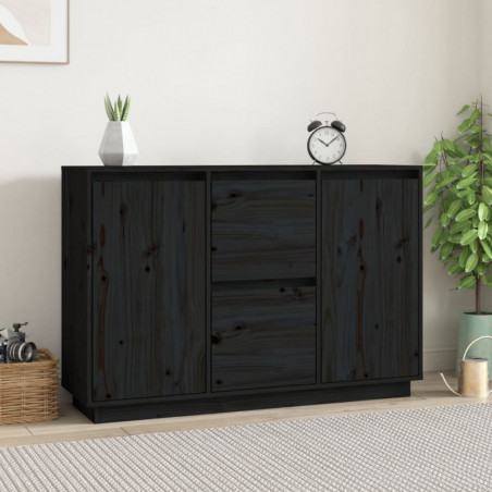 Sideboard Schwarz 111x34x75 cm Massivholz Kiefer