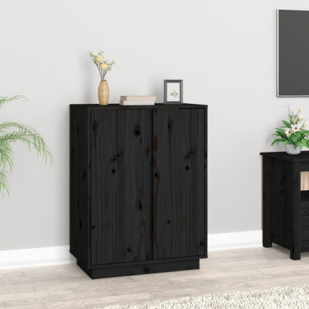 Sideboard Schwarz 60x35x80 cm Massivholz Kiefer