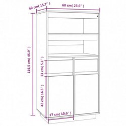 Highboard Schwarz 60x40x116,5 cm Massivholz Kiefer