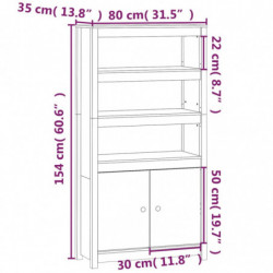 Highboard Weiß 80x35x154 cm Massivholz Kiefer