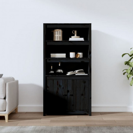 Highboard Schwarz 80x35x154 cm Massivholz Kiefer