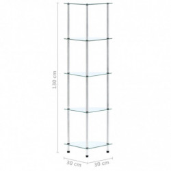 Regal mit 5 Ablagen Transparent 30x30x130 cm Hartglas