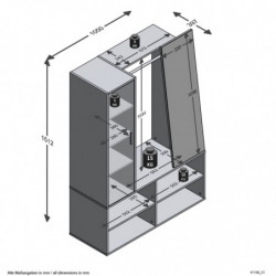 FMD Kleiderschrank mit 4 Fächern und Spiegel 105x39,7x151,3 cm Weiß