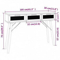 Konsolentisch Schwarz 105x30x75cm Massivholz Natur-Rattan