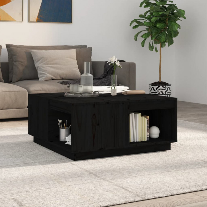 Couchtisch Schwarz 80x81x36,5 cm Massivholz Kiefer