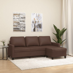 3-Sitzer-Sofa mit Hocker Braun 180 cm Kunstleder