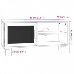 TV-Schrank Schwarz 80x30x40 cm Massivholz Kiefer Natur-Rattan